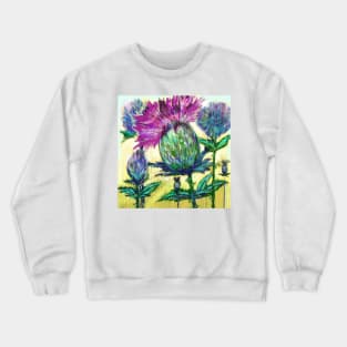 Scottish Thistle Flower In The Sunny Wheat Field Crewneck Sweatshirt